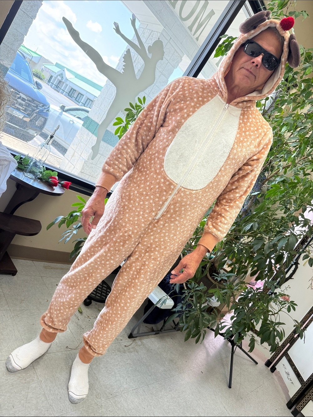 ADULT unisex  Reindeer One-Piece Pajama - Brown ENJOY LIFE, stay warm